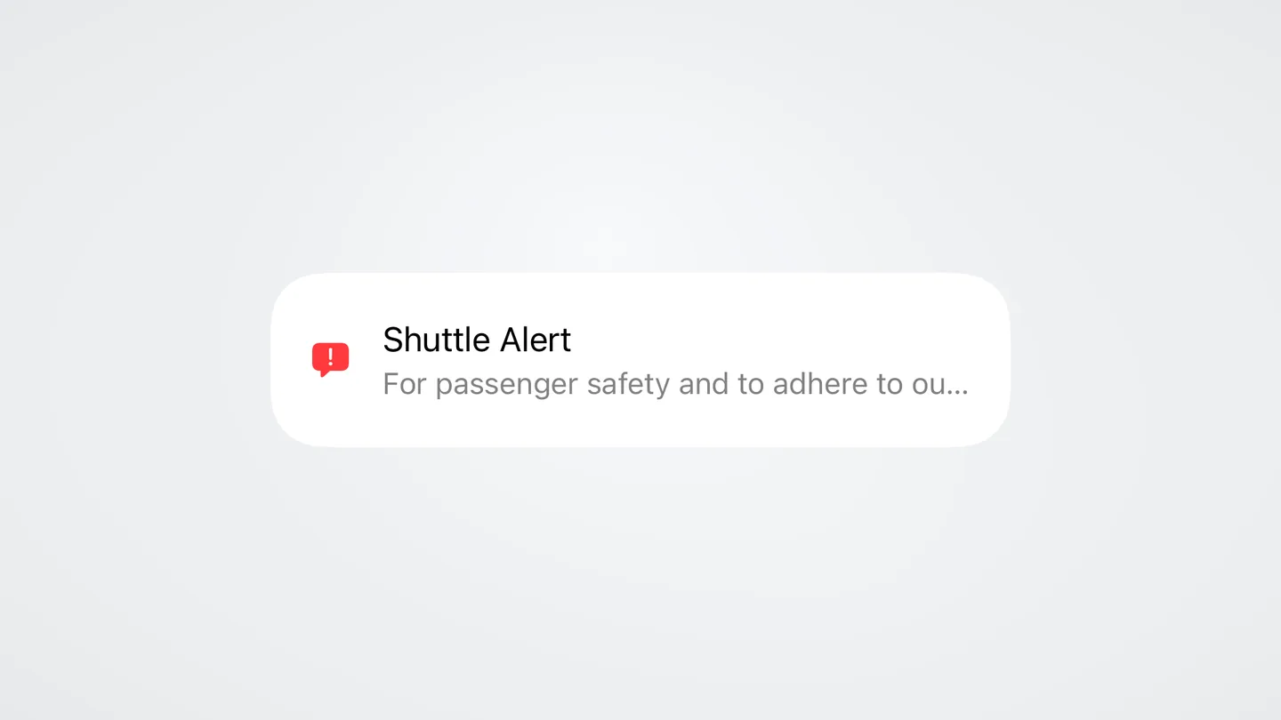 Shuttle alert card on the Home screen
