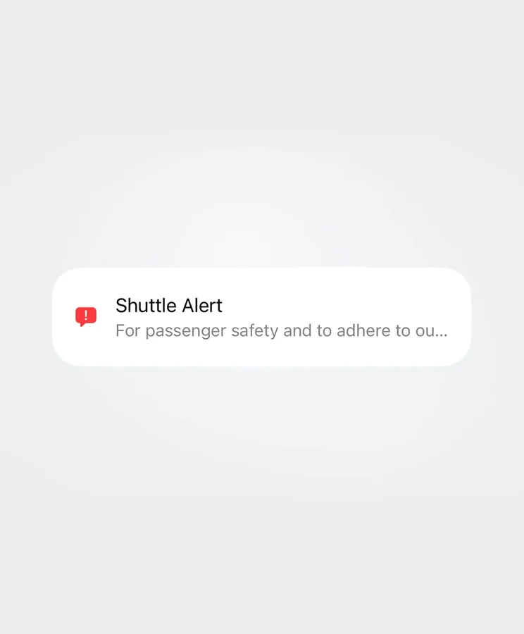 Shuttle notice on the Home screen