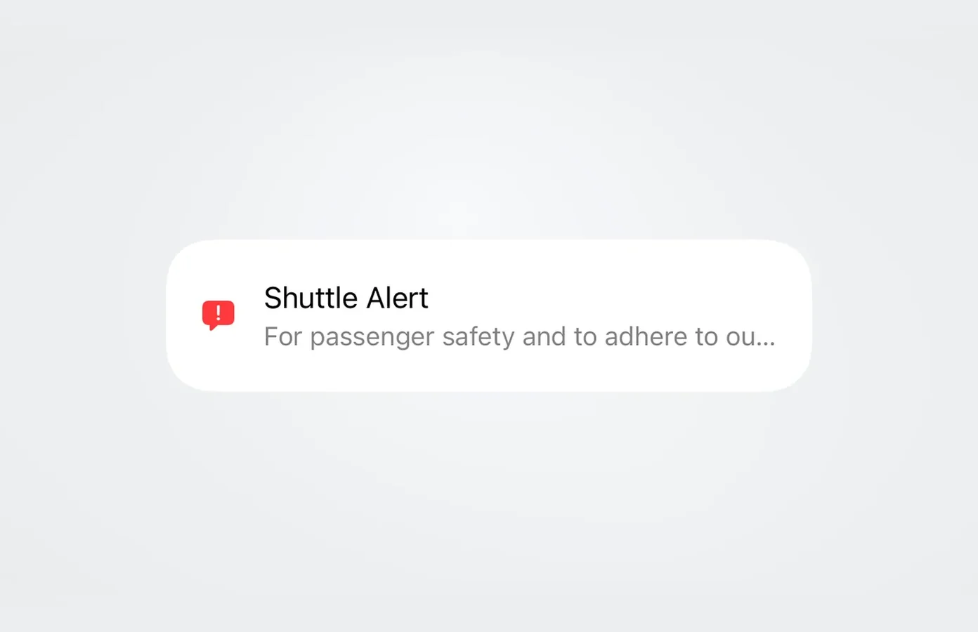 Shuttle alert card on the Home screen