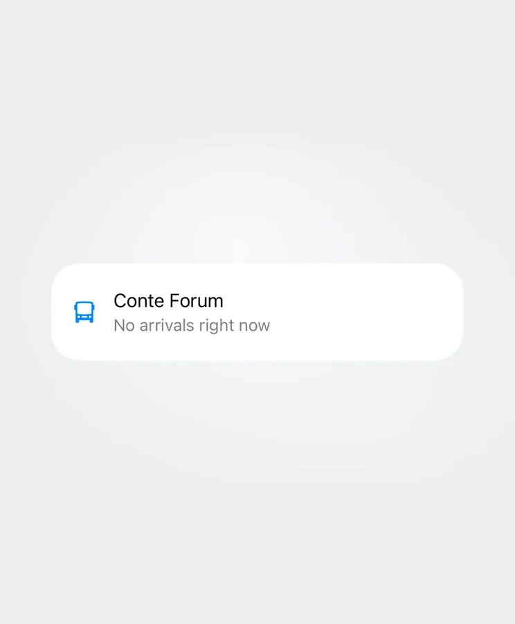 Conte Forum Home card showing no arrivals