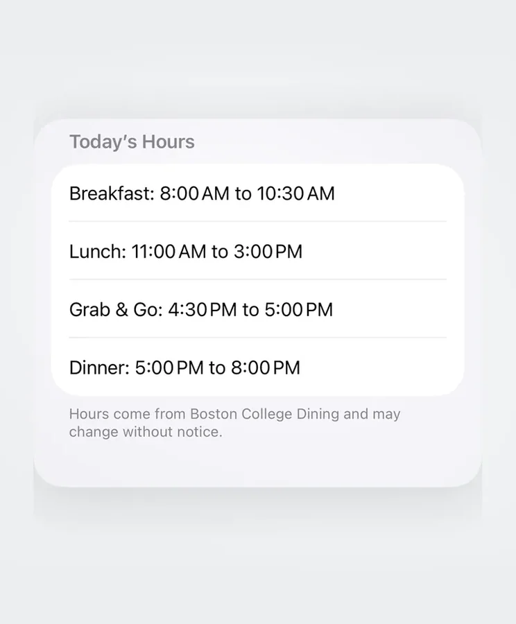 Today’s dining hours sheet